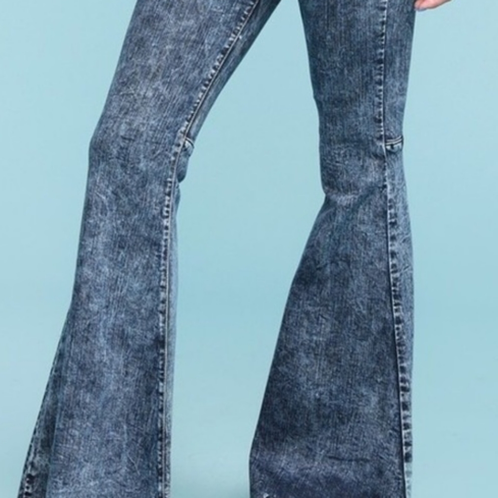 Judy Blue Acid Wash Flare Bell Bottoms 13/31 Stretch Denim Jeans Hippy Hippie